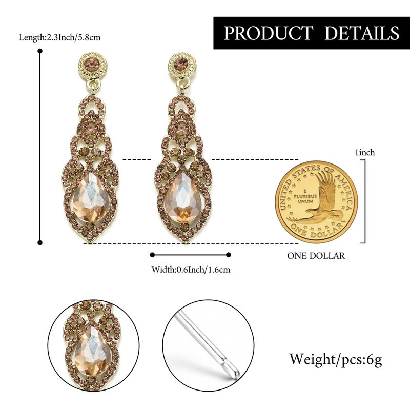BriLove Long Large Dangle Earrings for Women Crystal Art Deco Teardrop Hollow Chandelier Statement Jewelry Champagne Gold-Toned - Image 5